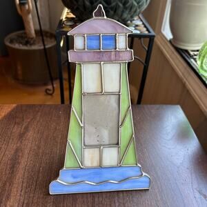Vintage Genmore stained glass lighthouse picture frame